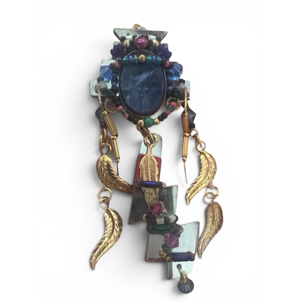 VINTAGE Artist LIZTECH Handmade Dreamcatcher  Pendant Blue Sodalite Feather 1994